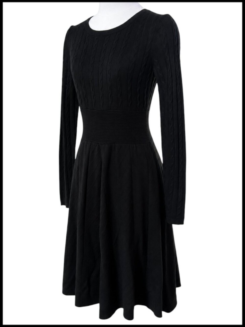Jessica Simpson Black Sweater Dress Cable Knit Fit & Flare S - Picture 5 of 8
